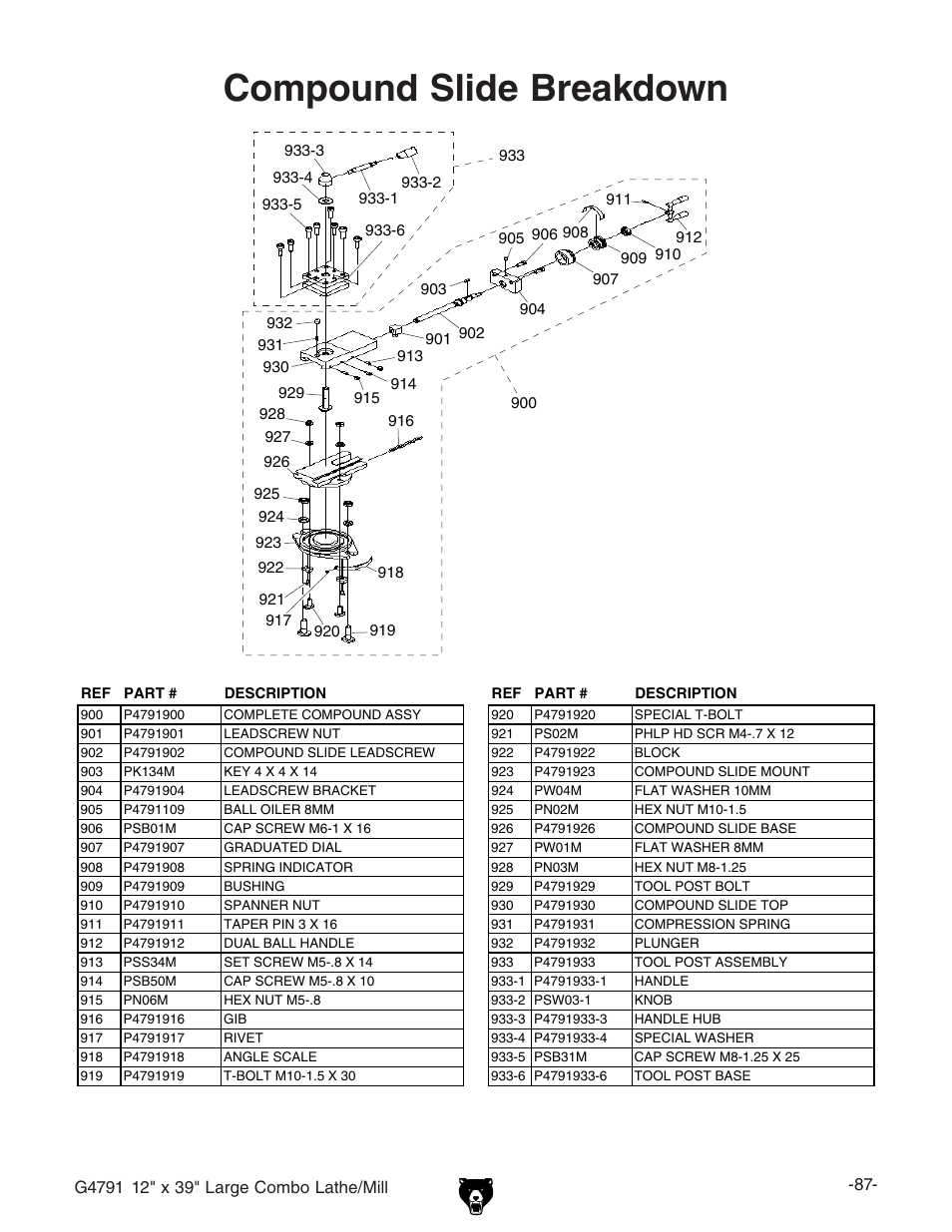 Compound slide breakdown | Grizzly G4791 User Manual | Page 14 / 17