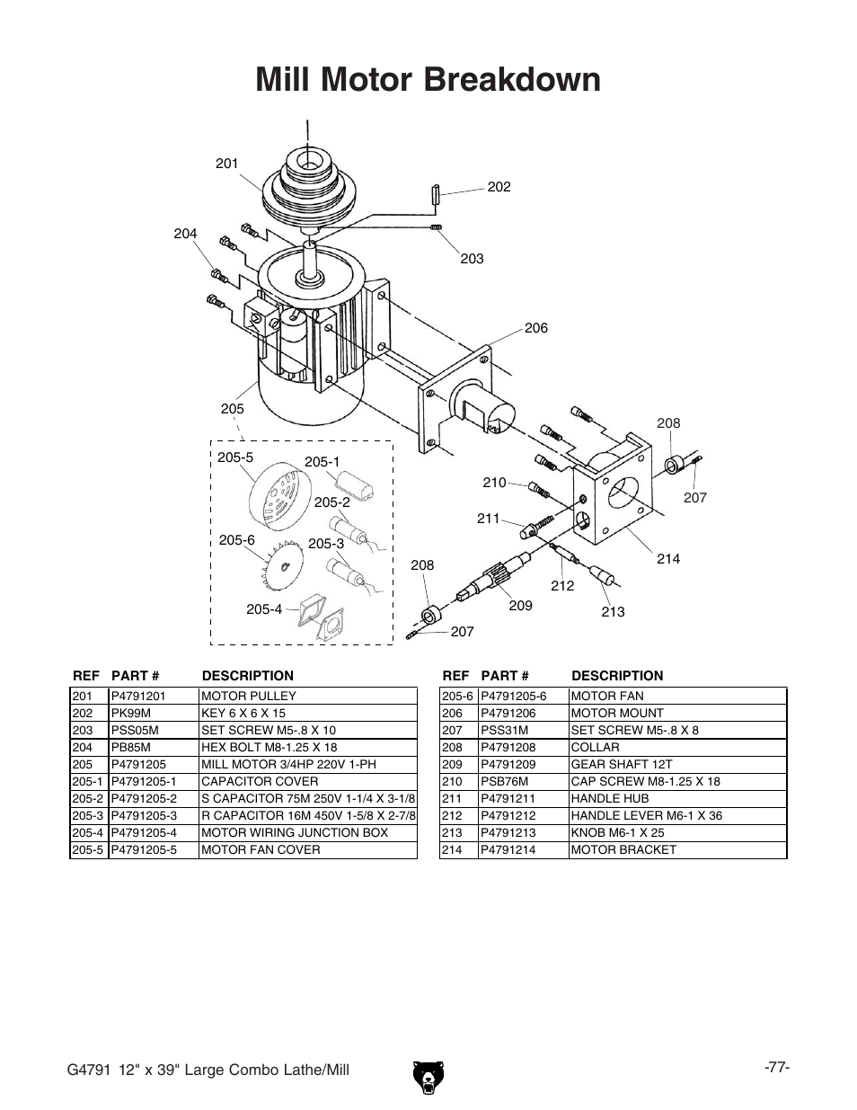 Mill motor breakdown | Grizzly G4791 User Manual | Page 4 / 17