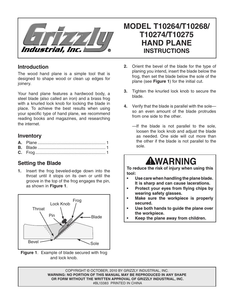 Grizzly T10268 User Manual | 2 pages