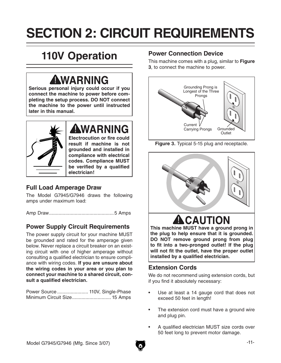 110v operation | Grizzly G7945/46 User Manual | Page 13 / 48