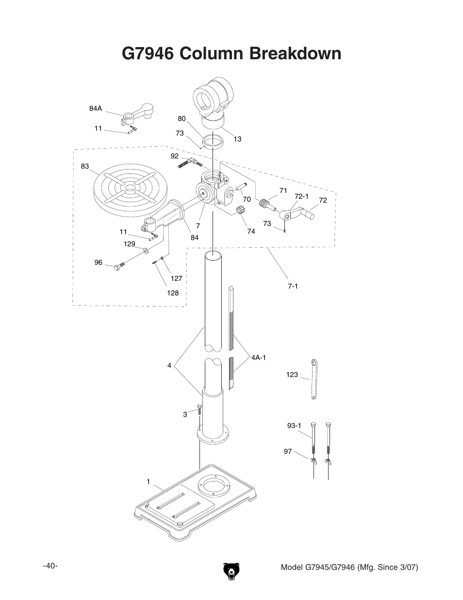 G7946 column breakdown | Grizzly G7945/46 User Manual | Page 42 / 48