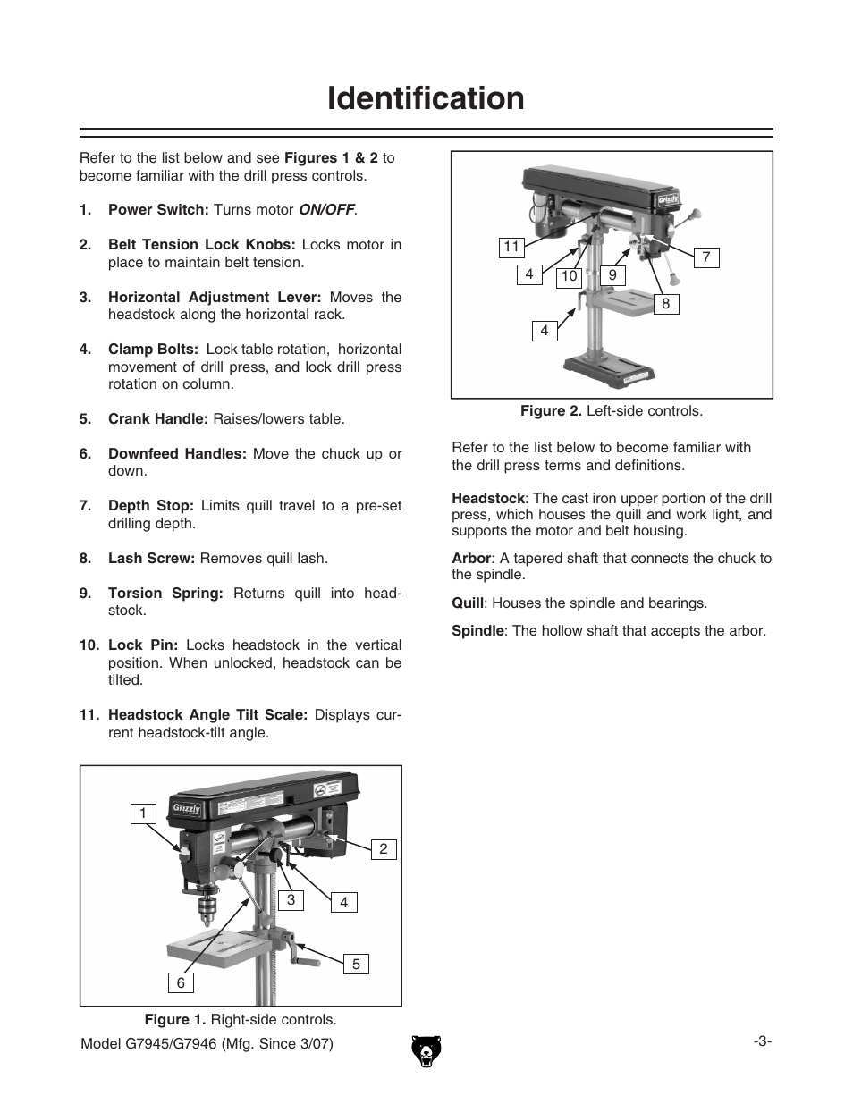 Identification | Grizzly G7945/46 User Manual | Page 5 / 48