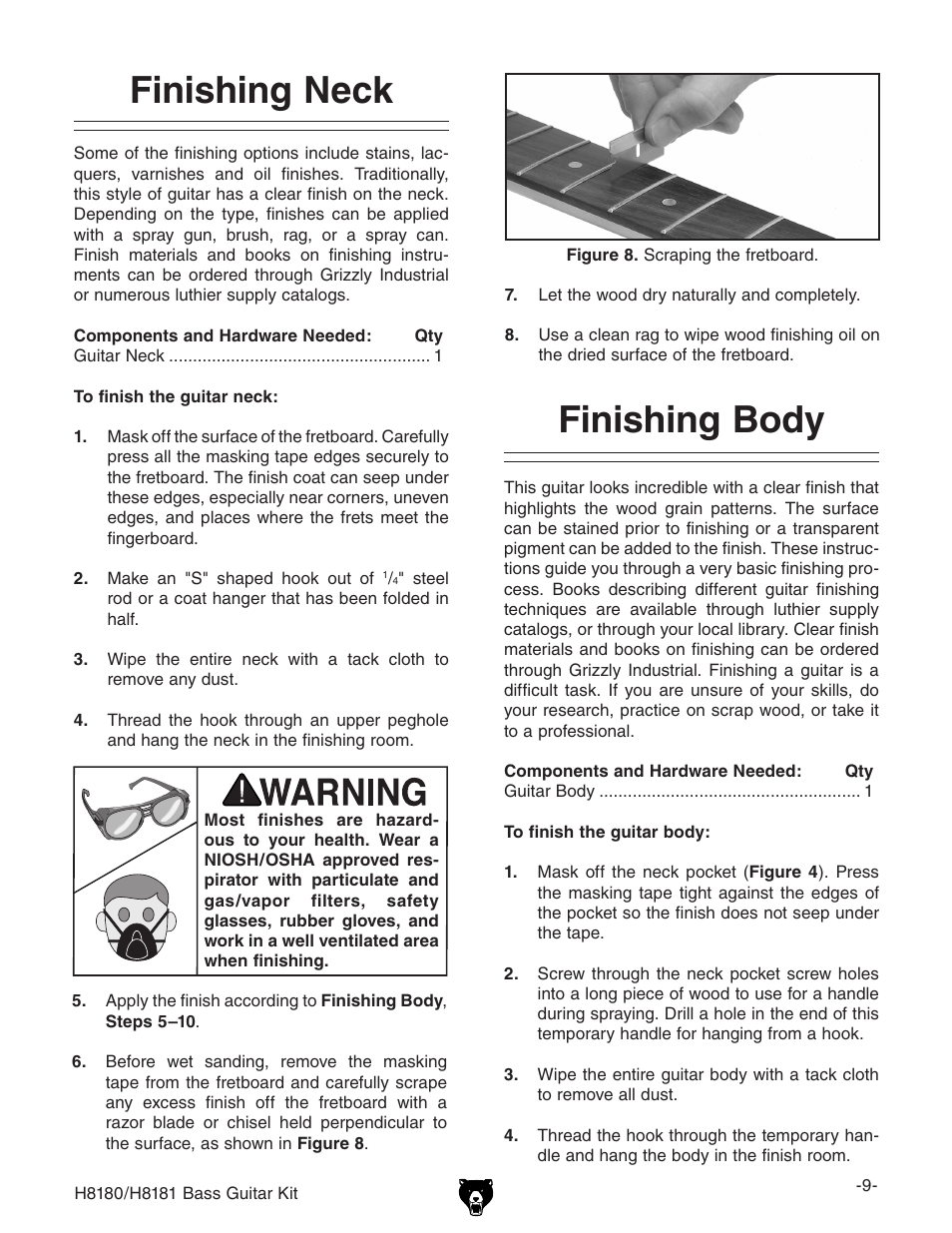 Finishing neck, Finishing body | Grizzly H8181 User Manual | Page 11 / 36