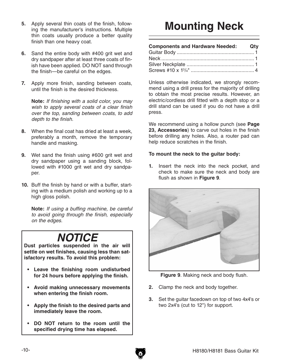 Notice, Mounting neck | Grizzly H8181 User Manual | Page 12 / 36