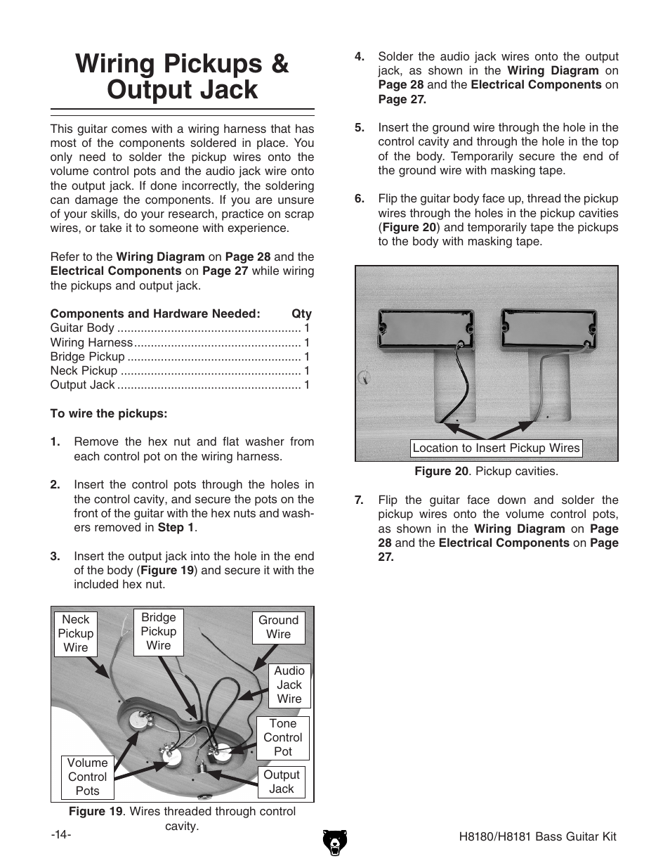 Wiring pickups & output jack | Grizzly H8181 User Manual | Page 16 / 36