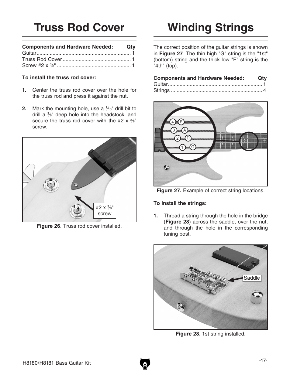 Truss rod cover, Winding strings | Grizzly H8181 User Manual | Page 19 / 36
