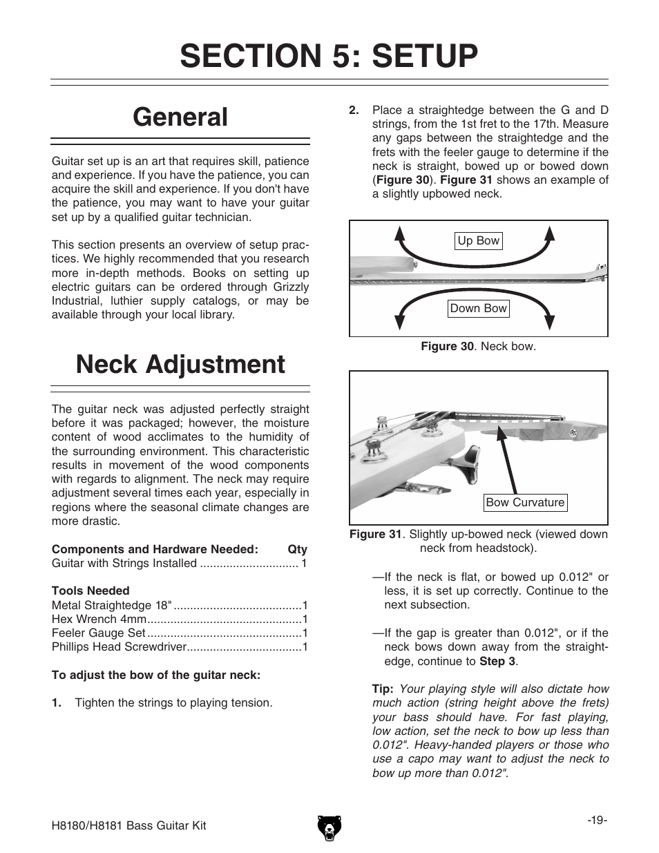 General, Neck adjustment | Grizzly H8181 User Manual | Page 21 / 36