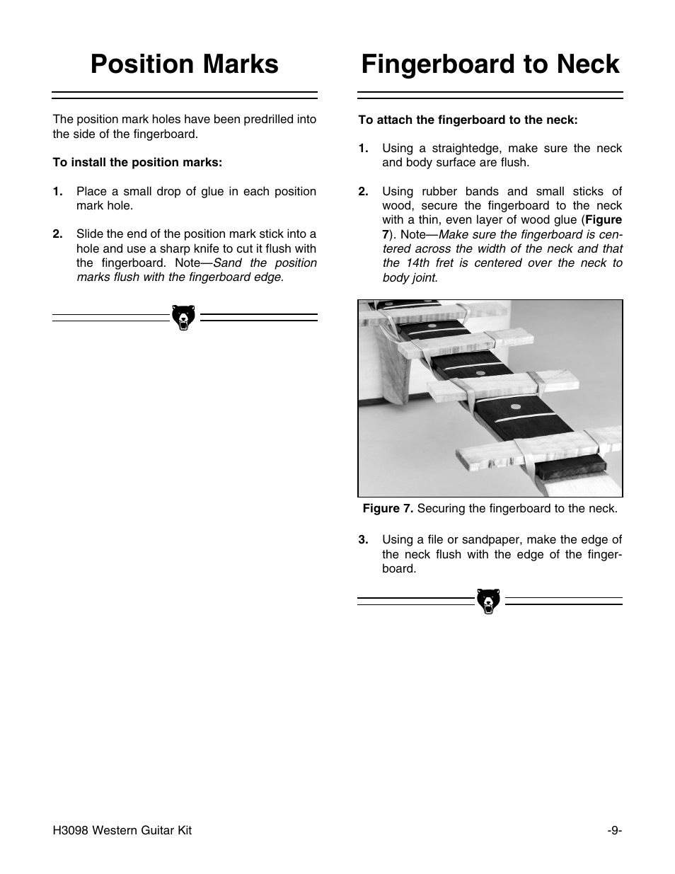 Fingerboard to neck position marks | Grizzly H3098 User Manual | Page 11 / 28