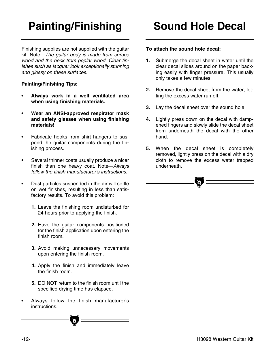 Painting/finishing, Sound hole decal | Grizzly H3098 User Manual | Page 14 / 28