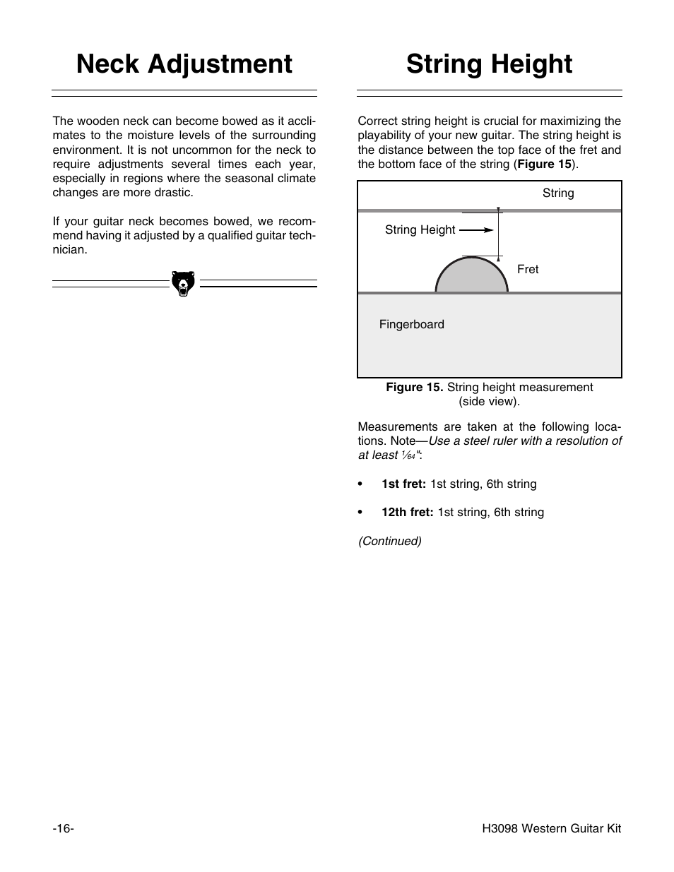 String height, Neck adjustment | Grizzly H3098 User Manual | Page 18 / 28