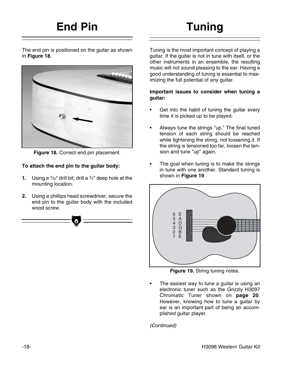 Tuning, End pin | Grizzly H3098 User Manual | Page 20 / 28