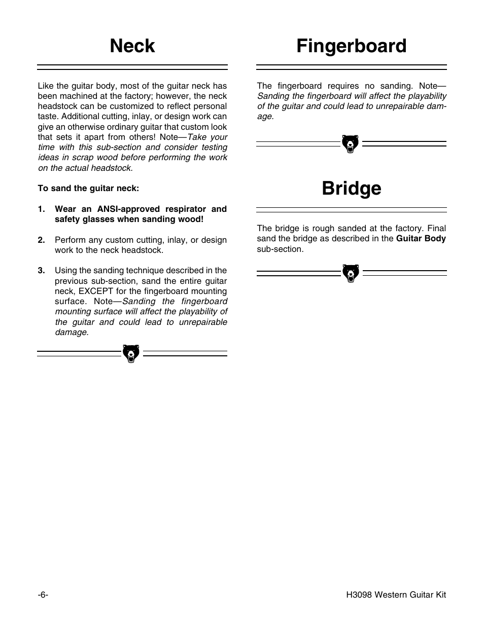 Bridge fingerboard neck | Grizzly H3098 User Manual | Page 8 / 28