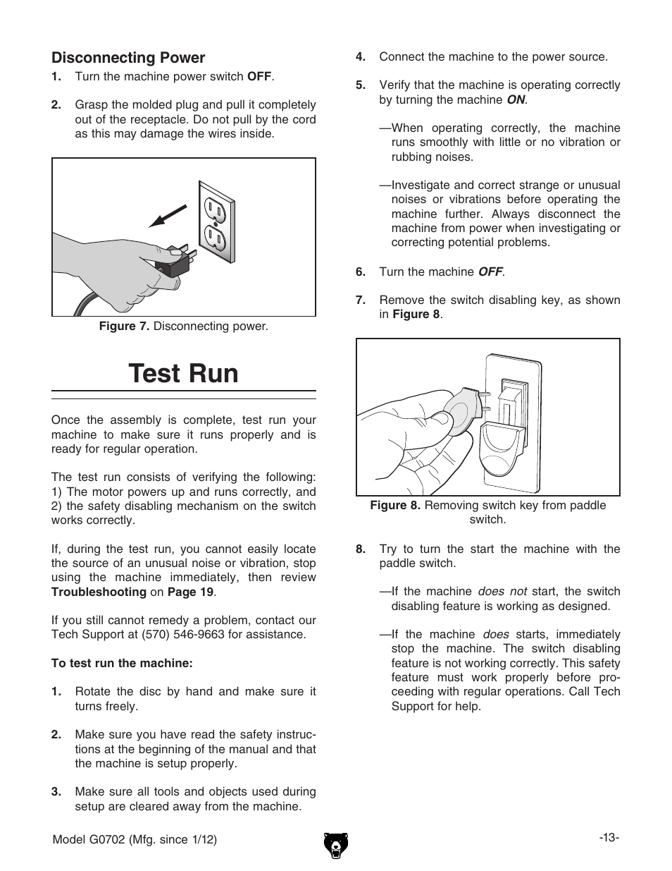 Test run | Grizzly G0702 User Manual | Page 15 / 32