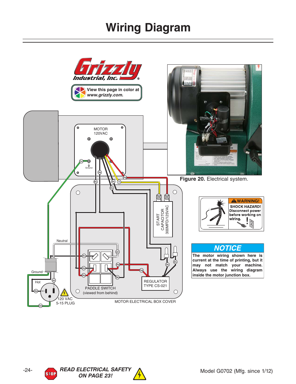 Wiring diagram, Figure 20. electrical system | Grizzly G0702 User Manual | Page 26 / 32