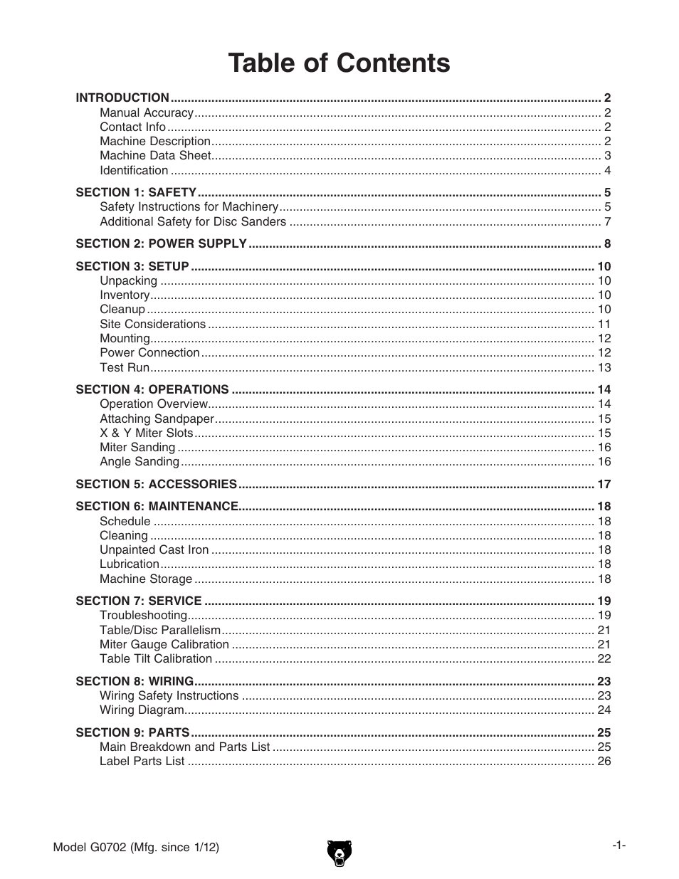 Grizzly G0702 User Manual | Page 3 / 32