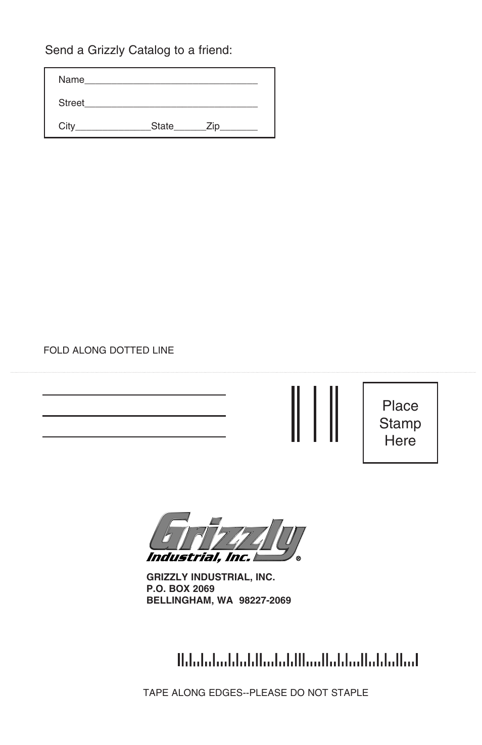 Place stamp here | Grizzly FLOORING STAPLER H5977 User Manual | Page 16 / 16