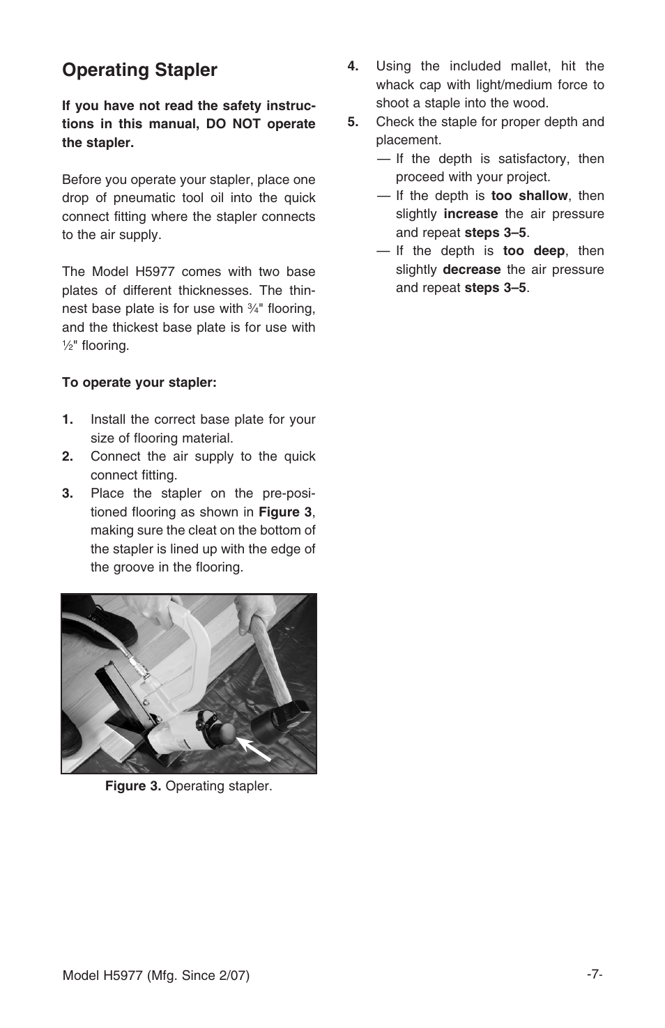 Operating stapler | Grizzly FLOORING STAPLER H5977 User Manual | Page 8 / 16