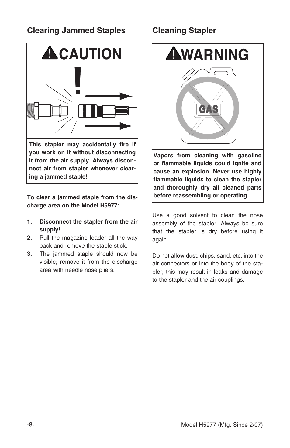 Clearing jammed staples cleaning stapler | Grizzly FLOORING STAPLER H5977 User Manual | Page 9 / 16