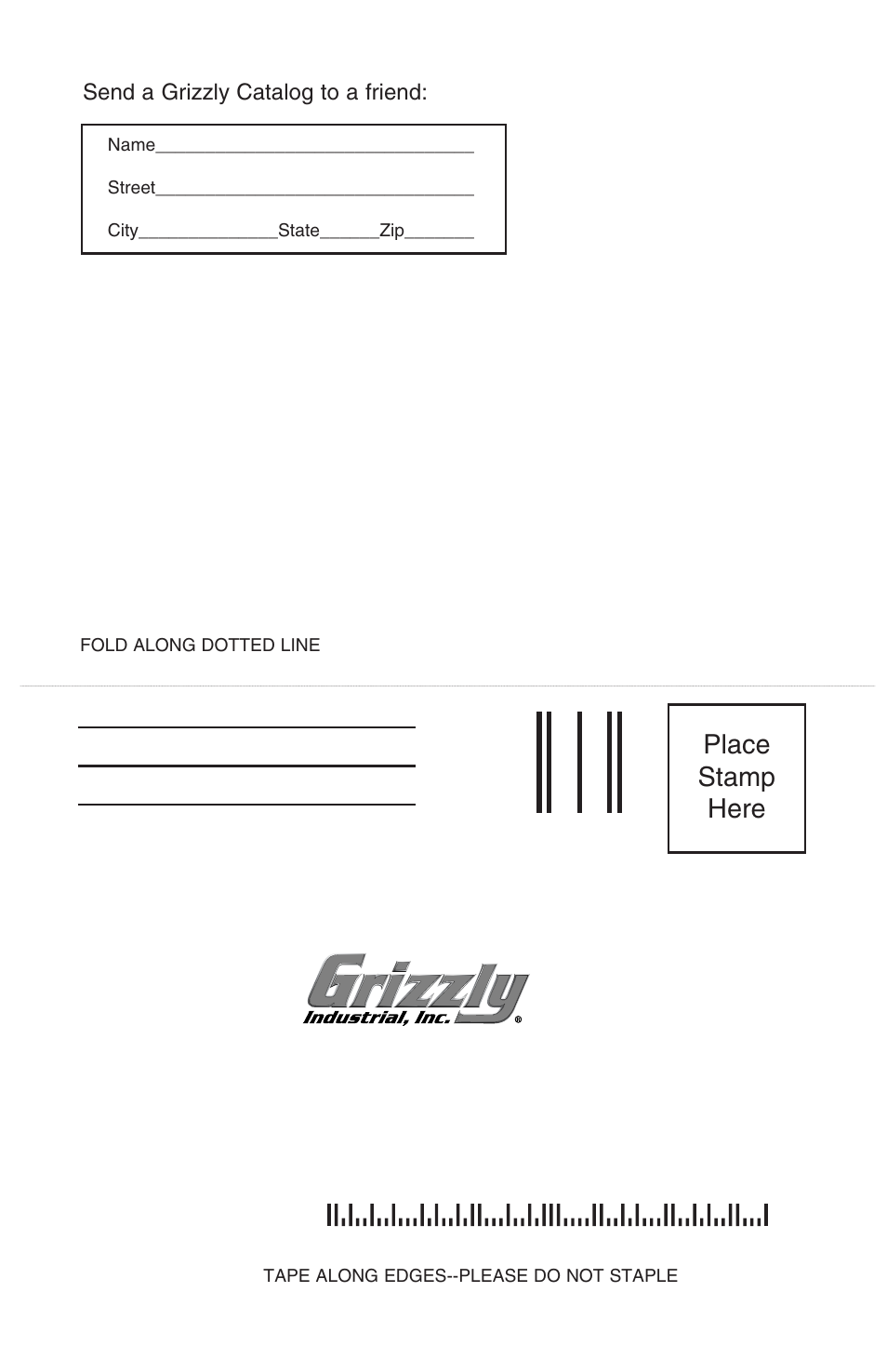 Place stamp here | Grizzly G6046 User Manual | Page 20 / 20