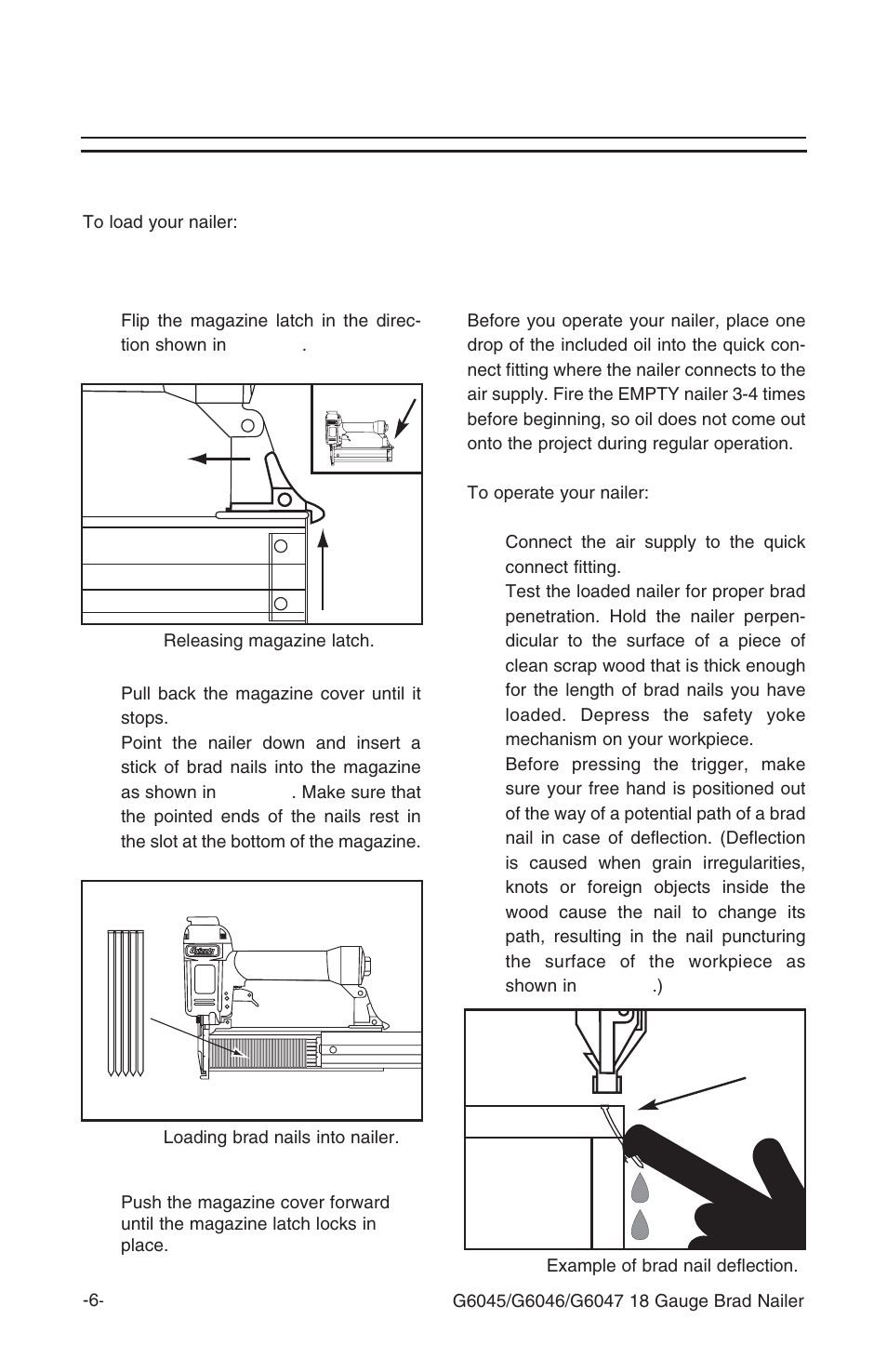 Operation, Loading nailer operating nailer | Grizzly G6046 User Manual | Page 7 / 20