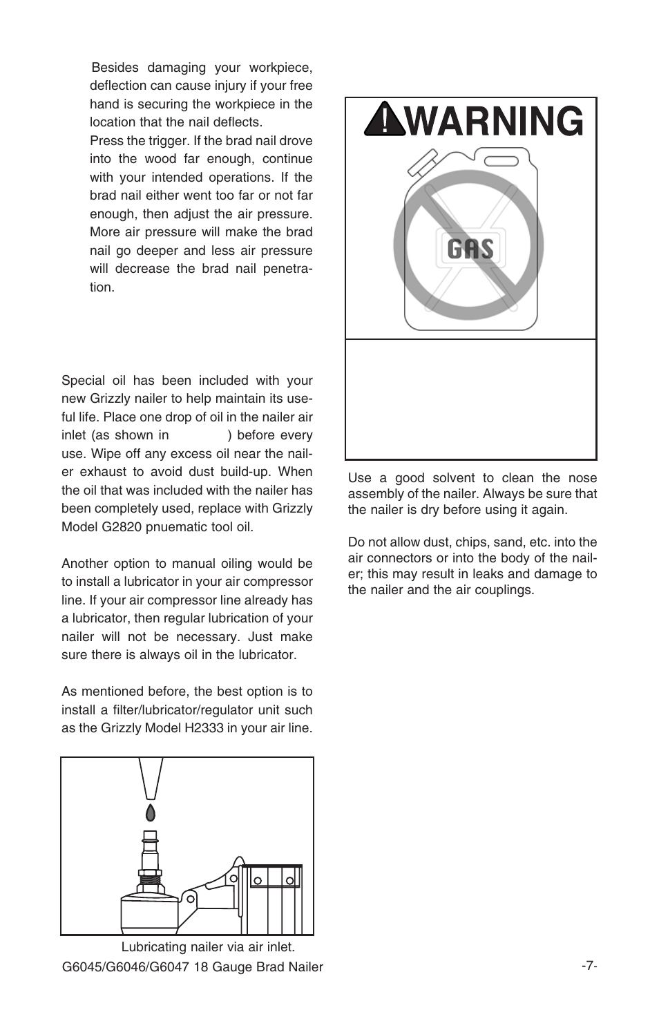 Cleaning nailer oiling nailer | Grizzly G6046 User Manual | Page 8 / 20