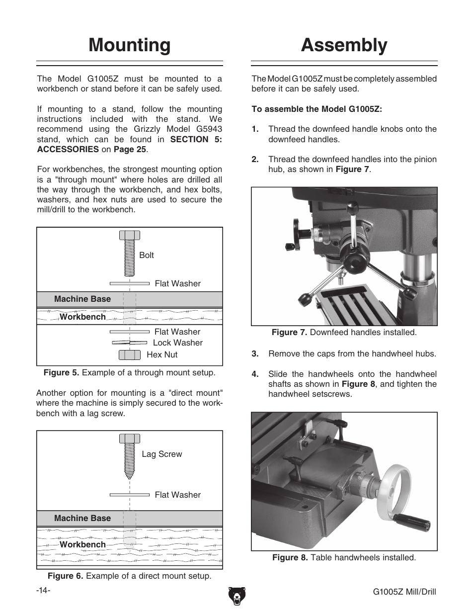 Mounting, Assembly | Grizzly G1005Z User Manual | Page 16 / 44