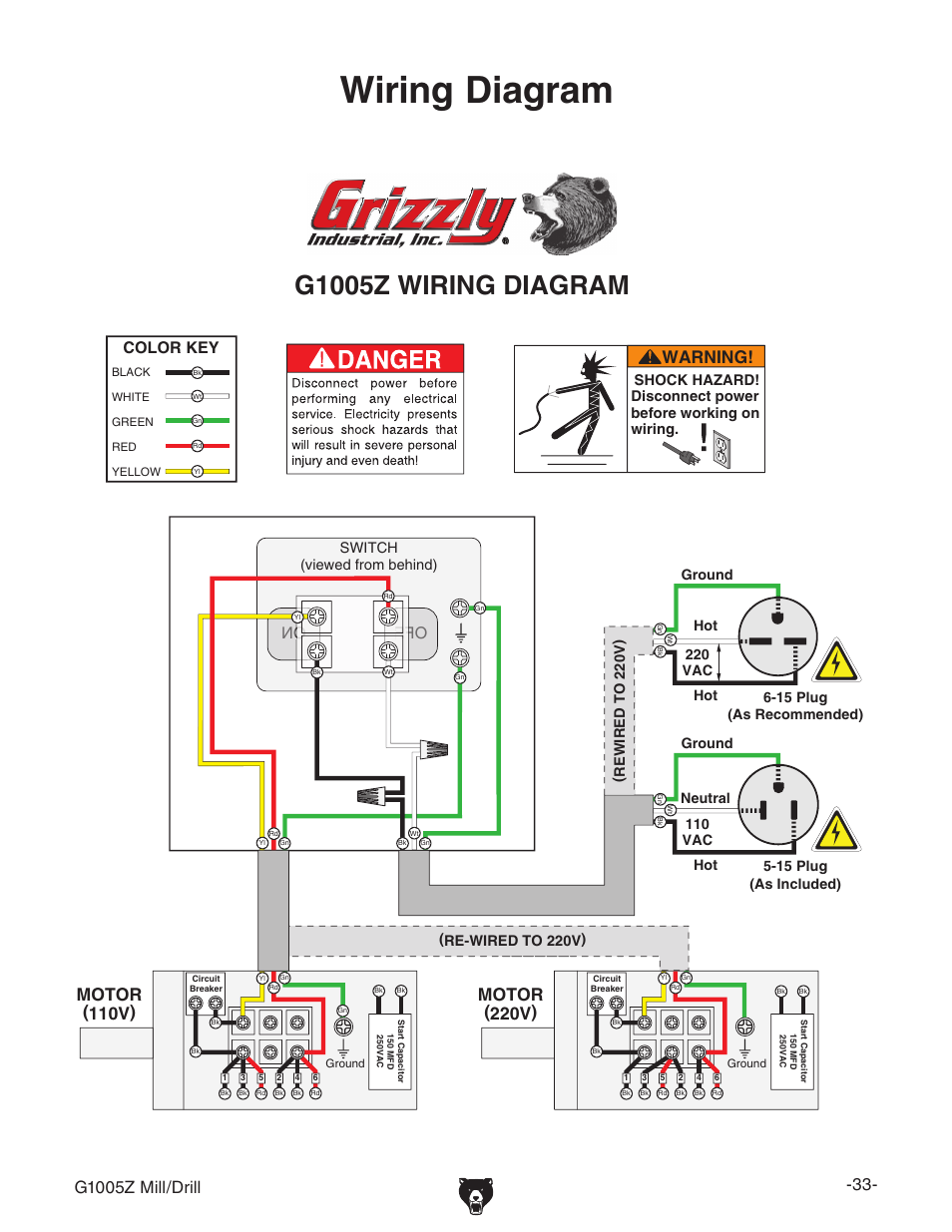 Wiring diagram | Grizzly G1005Z User Manual | Page 35 / 44