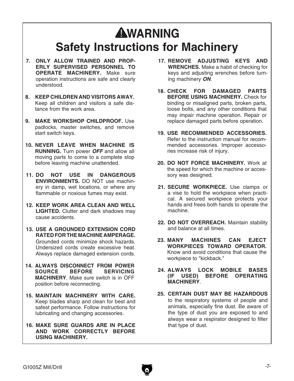 Grizzly G1005Z User Manual | Page 9 / 44