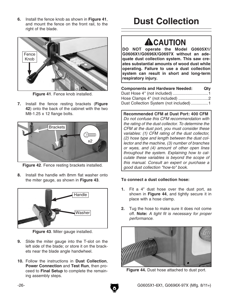 Dust collection | Grizzly 12" Left Tilting Table Saw G0605X1 User Manual | Page 28 / 100