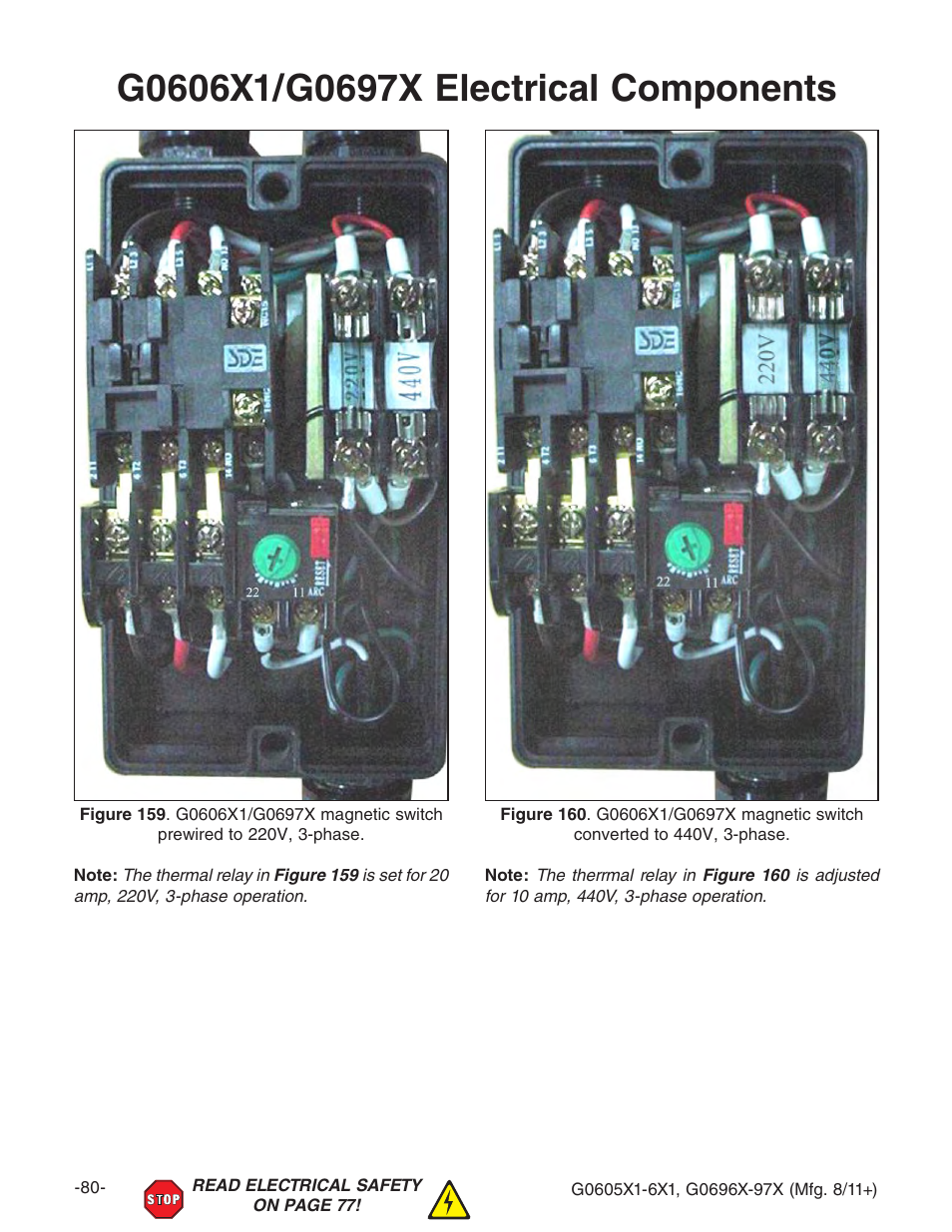 G0606x1/g0697x electrical components | Grizzly 12" Left Tilting Table Saw G0605X1 User Manual | Page 82 / 100