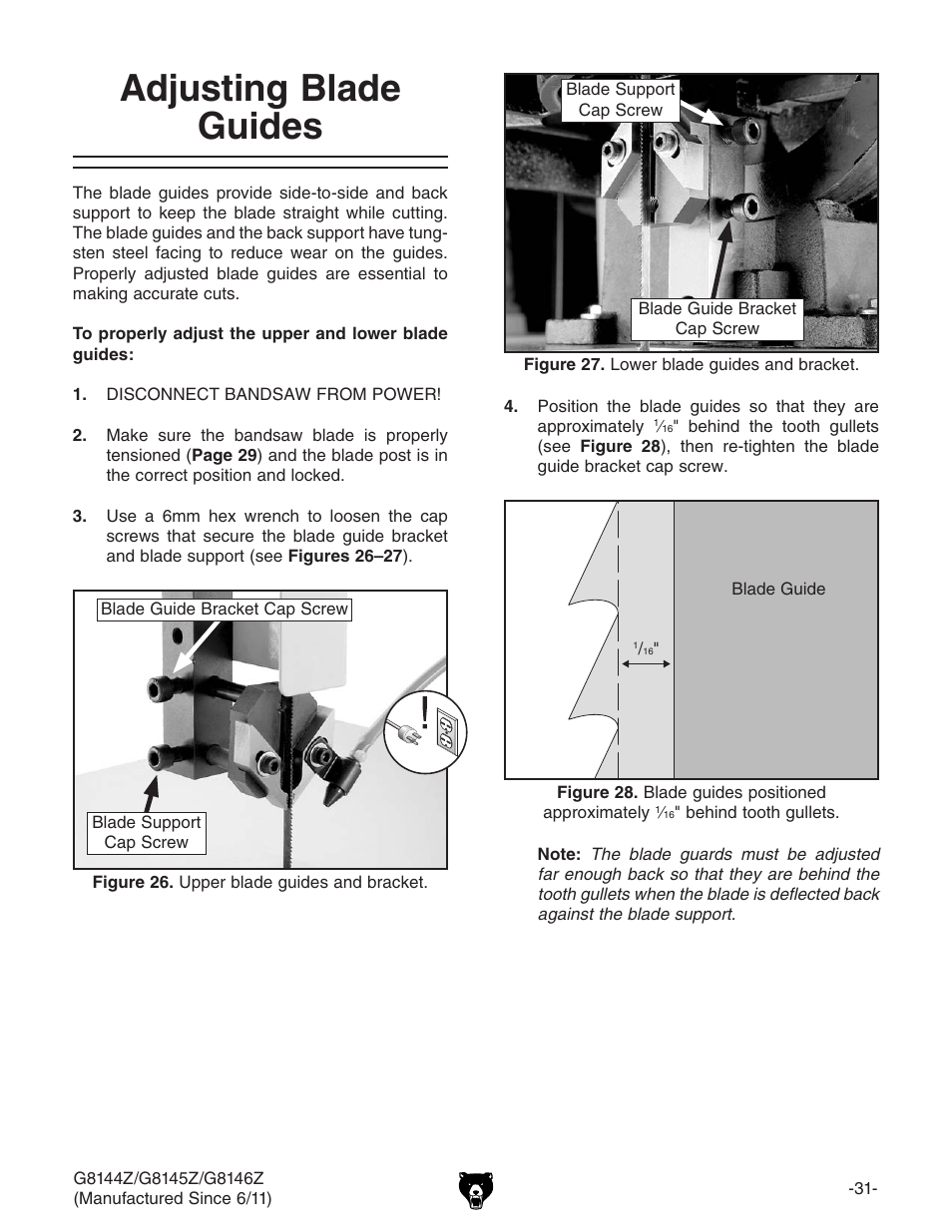 Adjusting blade guides | Grizzly G8145Z User Manual | Page 33 / 72