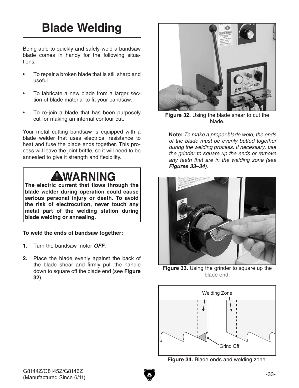 Blade welding | Grizzly G8145Z User Manual | Page 35 / 72