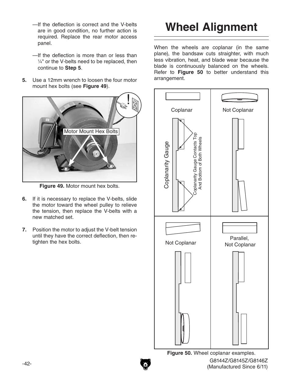 Wheel alignment | Grizzly G8145Z User Manual | Page 44 / 72