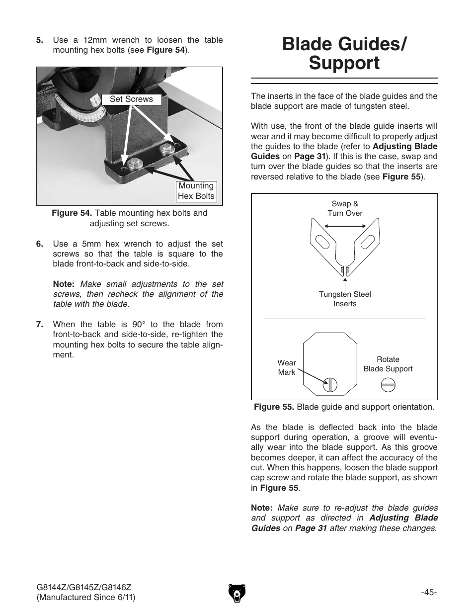 Blade guides/ support | Grizzly G8145Z User Manual | Page 47 / 72