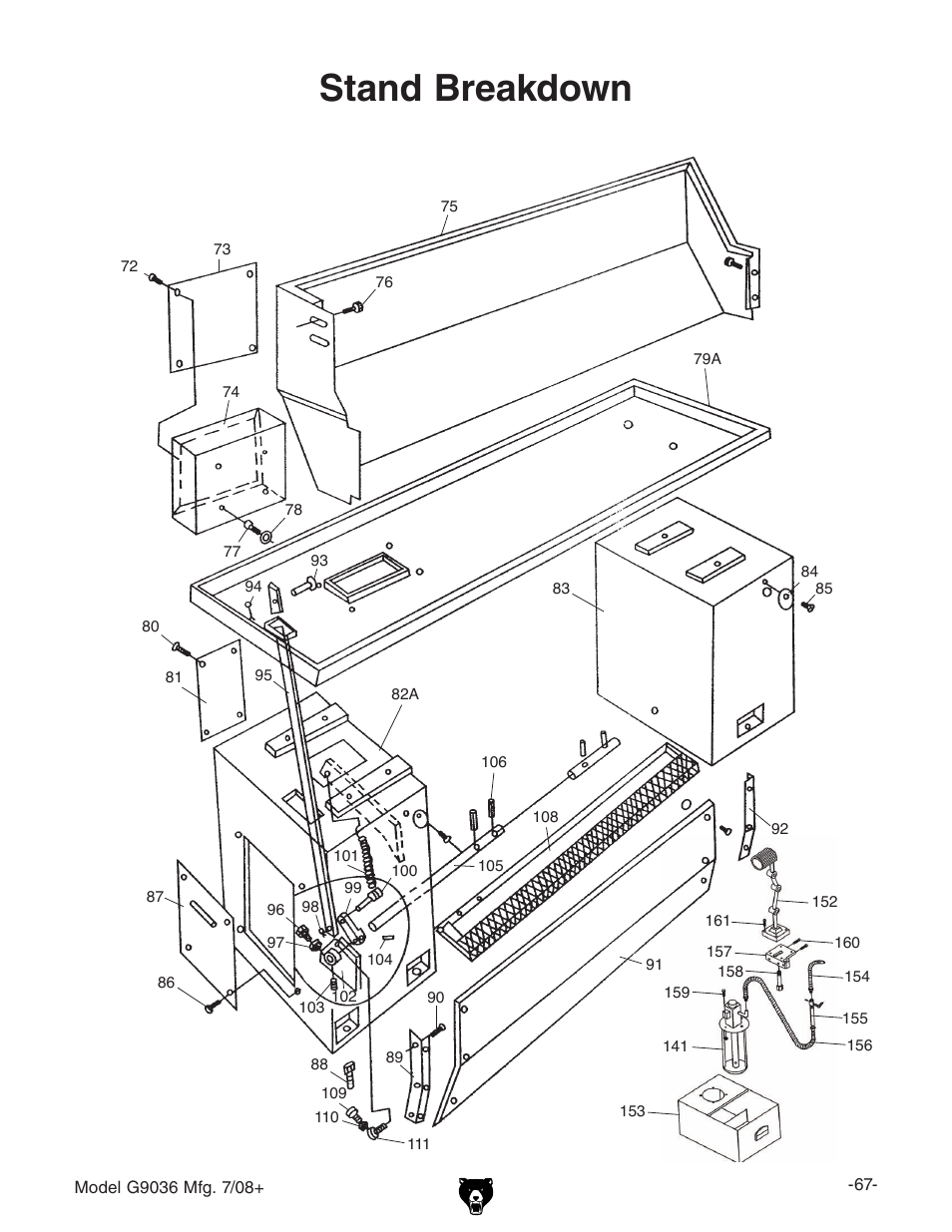 Stand breakdown | Grizzly Gear-Head G9036 User Manual | Page 69 / 100