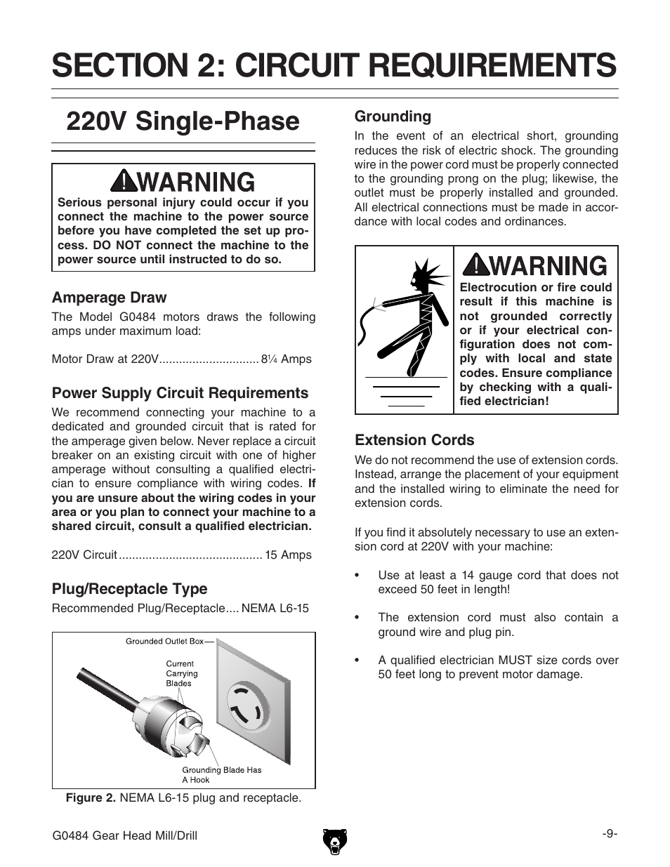 220v single-phase | Grizzly G0484 User Manual | Page 11 / 48