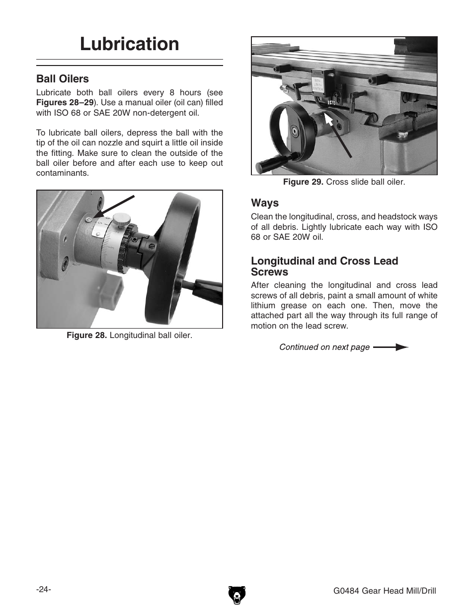 Lubrication | Grizzly G0484 User Manual | Page 26 / 48