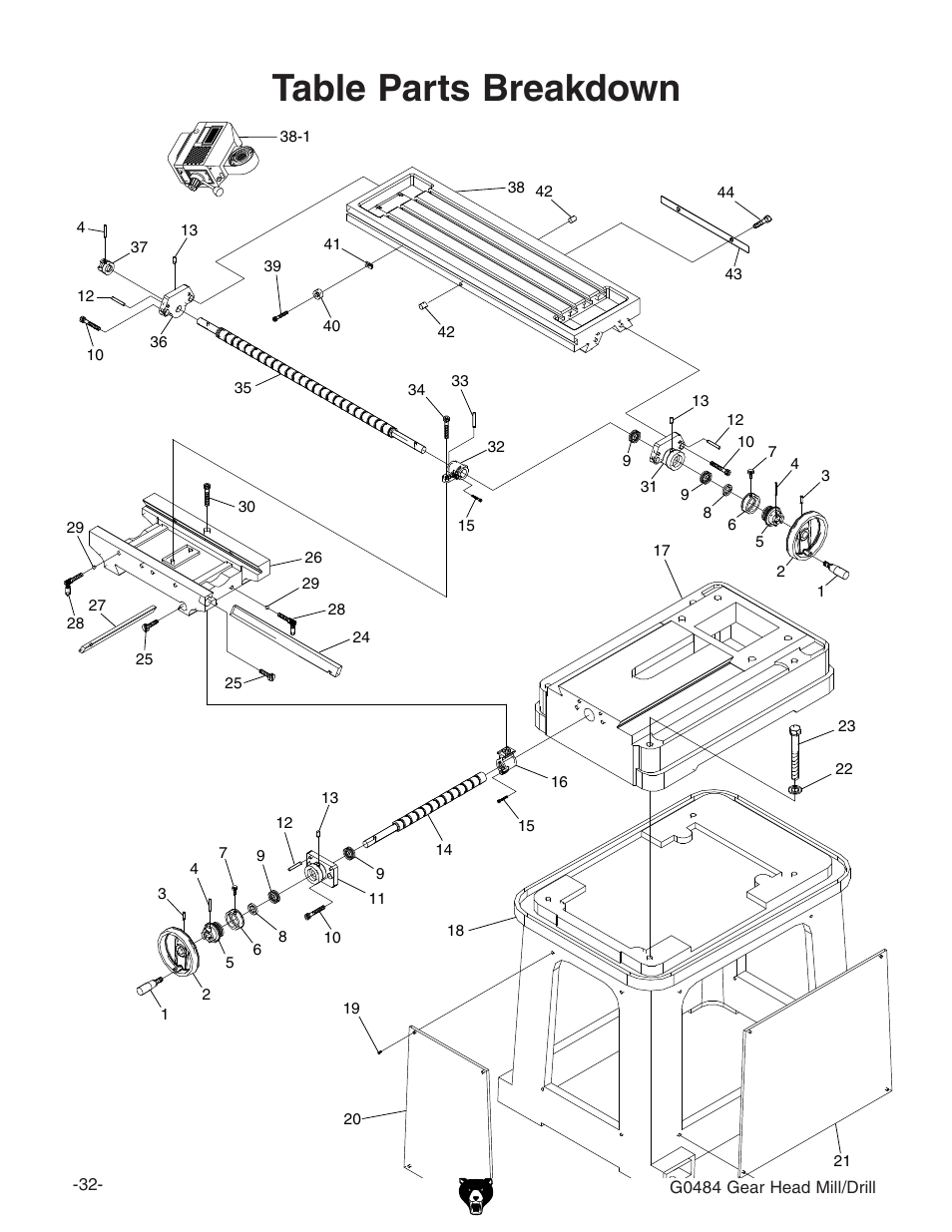 Table parts breakdown | Grizzly G0484 User Manual | Page 34 / 48
