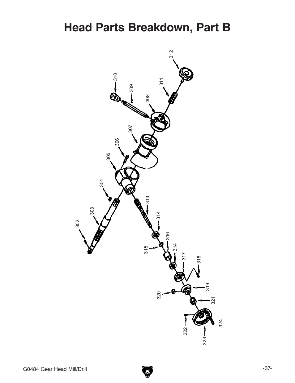 Head parts breakdown, part b | Grizzly G0484 User Manual | Page 39 / 48