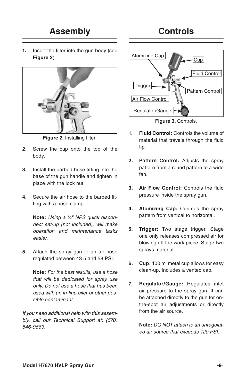 Controls assembly | Grizzly mini hvlp spray gun W/gauge H7670 User Manual | Page 9 / 20