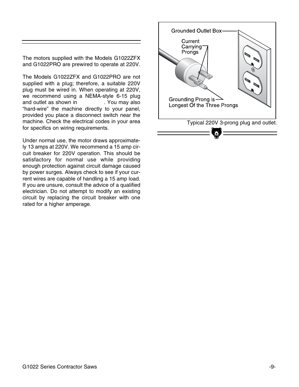 220v operation | Grizzly G1022PRO User Manual | Page 11 / 72