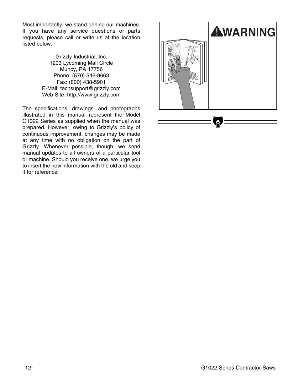 Grizzly G1022PRO User Manual | Page 14 / 72