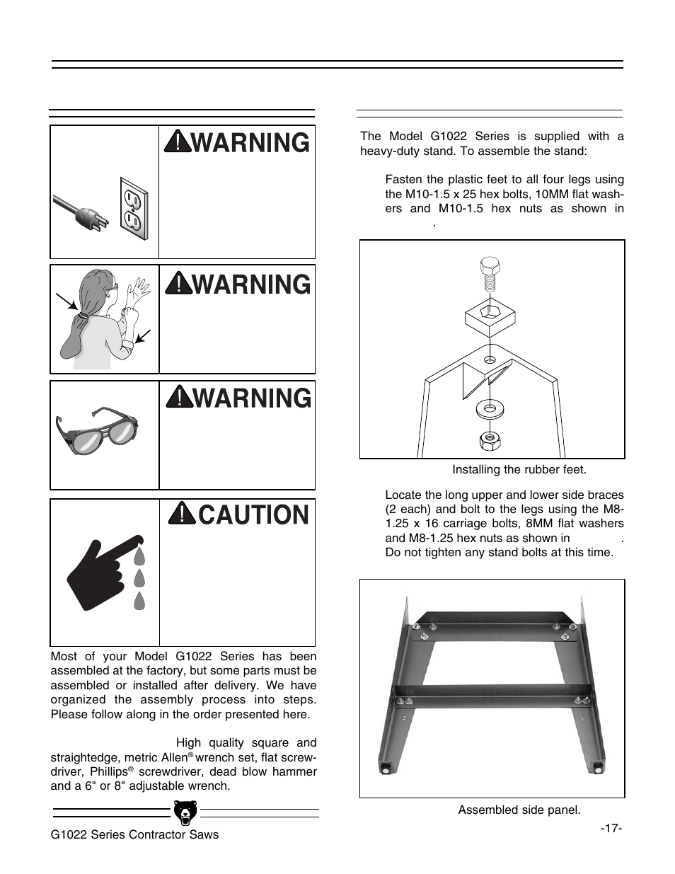 Beginning assembly stand assembly | Grizzly G1022PRO User Manual | Page 19 / 72