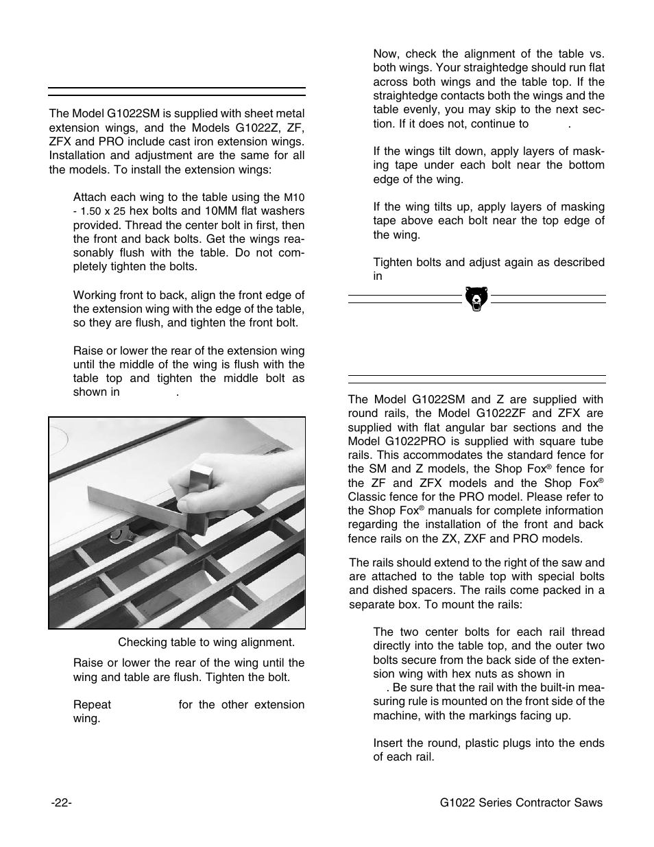 Fence rails, Extension wings | Grizzly G1022PRO User Manual | Page 24 / 72
