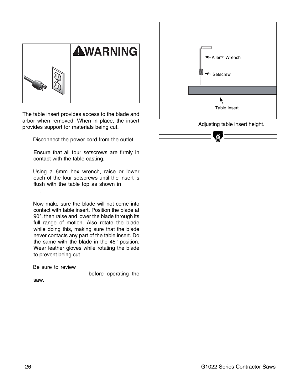 Table insert | Grizzly G1022PRO User Manual | Page 28 / 72