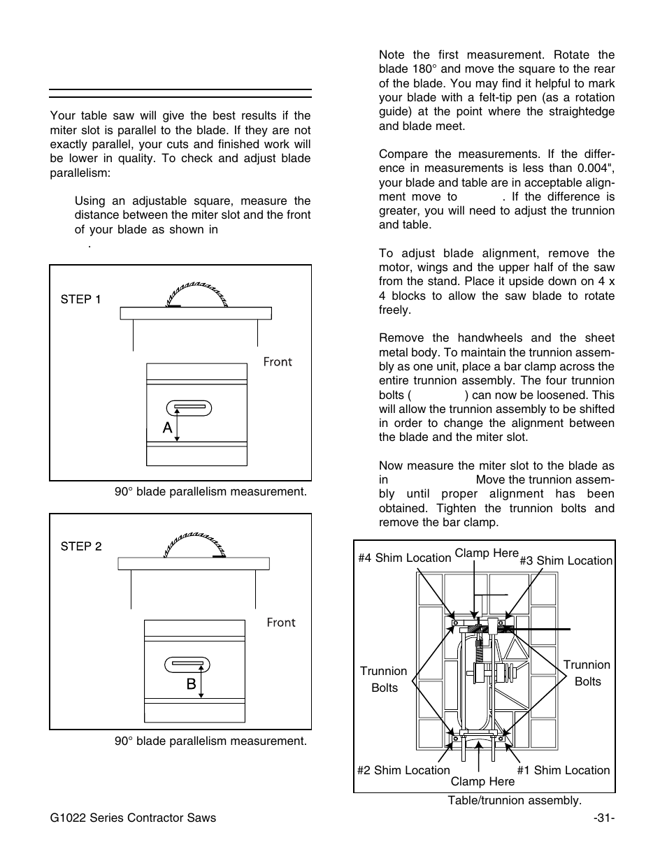 Blade parallelism | Grizzly G1022PRO User Manual | Page 33 / 72