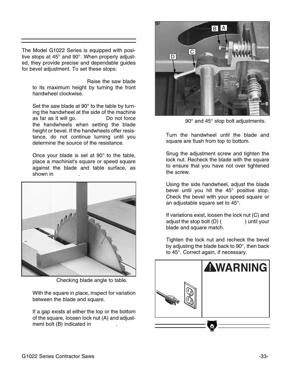 45° and 90° stops | Grizzly G1022PRO User Manual | Page 35 / 72