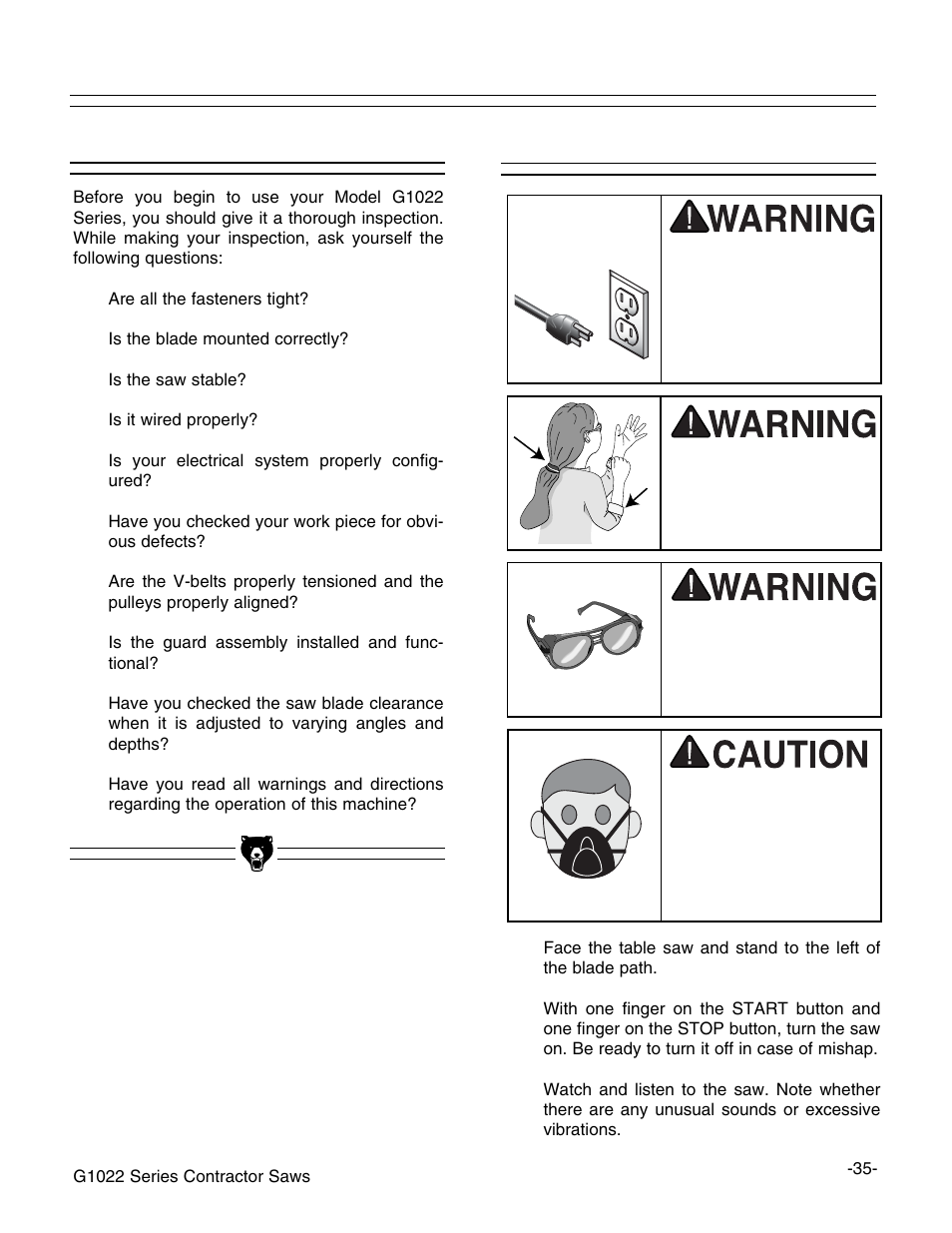Pre-run check test run | Grizzly G1022PRO User Manual | Page 37 / 72