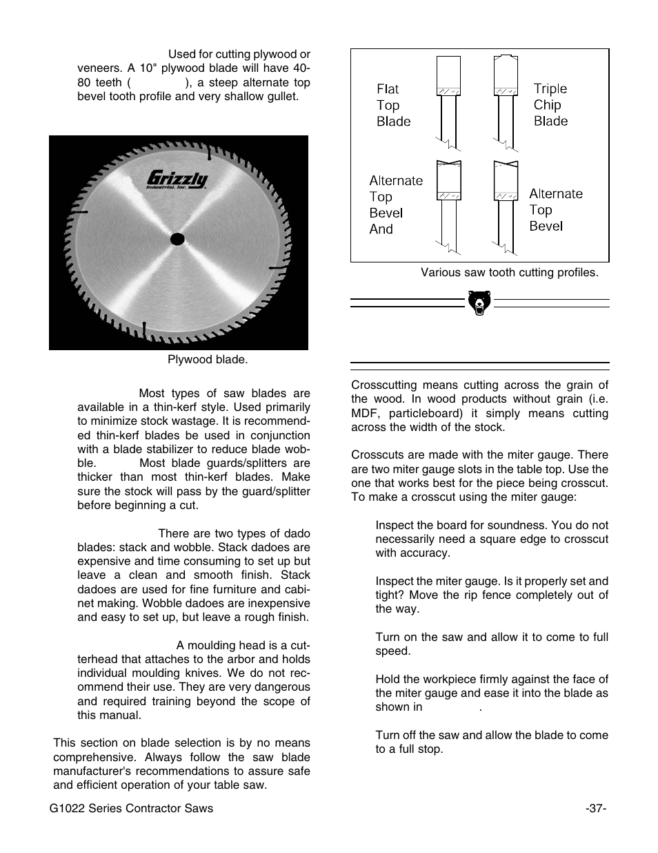 Crosscutting | Grizzly G1022PRO User Manual | Page 39 / 72