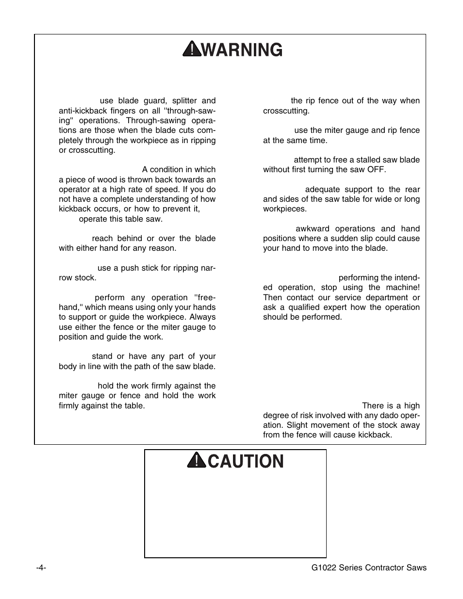 Additional safety instructions for table saws | Grizzly G1022PRO User Manual | Page 6 / 72